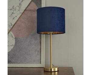 BHS Vera Velvet Steel Table Lamp - Navy & Brass