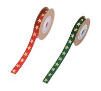 BHSTTNIXP 2 Roll 1cm*5yards Christmas Ribbon for Gift Wrapping,Christmas Cake Decorations,Gold Star Ribbon for Xmas Birthday DIY Present Packaging (Red,Green)