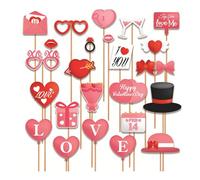 BHSTTNIXP 25 PCS Photo Booth Props for Valentines Decorations,Pink Party Props for Wedding,Anniversary and Valentine's Day
