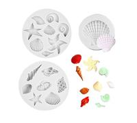 BHSTTNIXP 3 PCS Silicone Moulds for Crafting,Under The Sea Cake Decorations,Creative Sea Theme Silicone Mold for Cake Chocolate Candy DIY Decoration,Gray-White