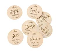 BHSTTNIXP 7 PCS Baby Milestone Cards,Baby Monthly Milestone Commemorative Wooden Pieces,Double Sided Wood Cards for Newborn Infants 0-12 Months Growth Recording