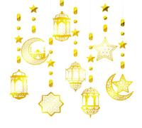 BHSTTNIXP Eid Decorations Garland,Eid Mubarak Decorations Gold Star Moon Lantern Banner,Hanging Streamer Banner for Islam Home Door Window Room Festival Decoration
