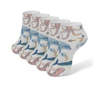 BHTGTRFDTD Ankle Socks 5 Pairs Sea Whales And Dolphins Jellyfish Low Cut Athletic Socks For Men Women