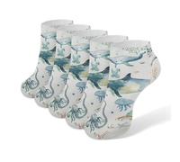 BHTGTRFDTD Ankle Socks 5 Pairs Sea Whales And Dolphins Jellyfish Low Cut Athletic Socks For Men Women