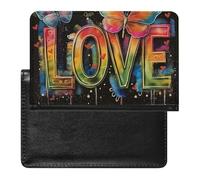 BHTGTRFDTD Passport Cover Case Butterflies Word Love Colorful Pu Leather Passport Holder Cover with Card Slot