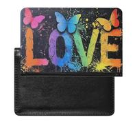 BHTGTRFDTD Passport Cover Case Butterflies Word Love Colorful Pu Leather Passport Holder Cover with Card Slot