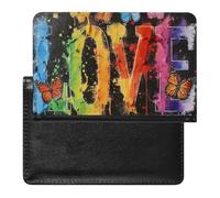 BHTGTRFDTD Passport Cover Case Butterflies Word Love Colorful Pu Leather Passport Holder Cover with Card Slot