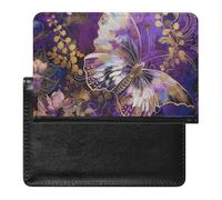 BHTGTRFDTD Passport Cover Case Butterfly Purple Background Pu Leather Passport Holder Cover with Card Slot