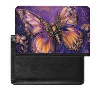 BHTGTRFDTD Passport Cover Case Butterfly Purple Background Pu Leather Passport Holder Cover with Card Slot