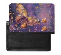 BHTGTRFDTD Passport Cover Case Butterfly Purple Background Pu Leather Passport Holder Cover with Card Slot