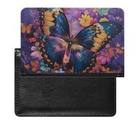 BHTGTRFDTD Passport Cover Case Butterfly Purple Flowers Pu Leather Passport Holder Cover with Card Slot