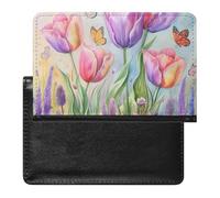BHTGTRFDTD Passport Cover Case Colorful Tulips and Lavender Flowers Butterflies Pu Leather Passport Holder Cover with Card Slot