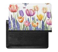 BHTGTRFDTD Passport Cover Case Colorful Tulips and Lavender Flowers Butterflies Pu Leather Passport Holder Cover with Card Slot