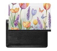 BHTGTRFDTD Passport Cover Case Colorful Tulips and Lavender Flowers Butterflies Pu Leather Passport Holder Cover with Card Slot
