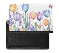 BHTGTRFDTD Passport Cover Case Colorful Tulips and Lavender Flowers Butterflies Pu Leather Passport Holder Cover with Card Slot