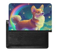 BHTGTRFDTD Passport Cover Case Cute Corgi Dog and Clouds Rainbow Pu Leather Passport Holder Cover with Card Slot