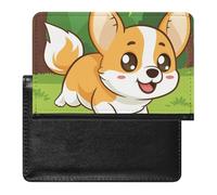 BHTGTRFDTD Passport Cover Case Cute Corgi Dog Running Spring Pu Leather Passport Holder Cover with Card Slot