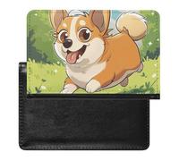BHTGTRFDTD Passport Cover Case Cute Corgi Dog Running Spring Pu Leather Passport Holder Cover with Card Slot