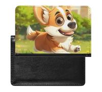 BHTGTRFDTD Passport Cover Case Cute Corgi Dog Running Spring Pu Leather Passport Holder Cover with Card Slot