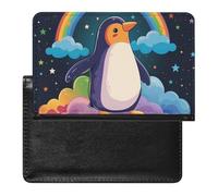 BHTGTRFDTD Passport Cover Case Cute Penguin Rainbow Stars Patterns Cloud Pu Leather Passport Holder Cover with Card Slot