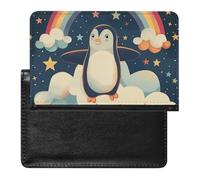 BHTGTRFDTD Passport Cover Case Cute Penguin Rainbow Stars Patterns Cloud Pu Leather Passport Holder Cover with Card Slot
