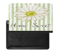 BHTGTRFDTD Passport Cover Case Daisy Flower White Green Stripes Pu Leather Passport Holder Cover with Card Slot