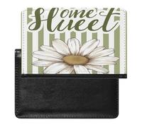 BHTGTRFDTD Passport Cover Case Daisy Flower White Green Stripes Pu Leather Passport Holder Cover with Card Slot