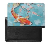 BHTGTRFDTD Passport Cover Case Fish Water Pond Cherry Blossom Flower Pu Leather Passport Holder Cover with Card Slot