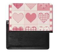 BHTGTRFDTD Passport Cover Case Pink and White Patchwork Heart Pattern Pu Leather Passport Holder Cover with Card Slot