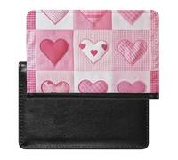 BHTGTRFDTD Passport Cover Case Pink and White Patchwork Heart Pattern Pu Leather Passport Holder Cover with Card Slot