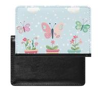 BHTGTRFDTD Passport Cover Case Pink Green Butterflies Floral Flowers Pu Leather Passport Holder Cover with Card Slot
