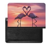 BHTGTRFDTD Passport Cover Case Two Pink Flamingos Water Sunset Sky Pu Leather Passport Holder Cover with Card Slot