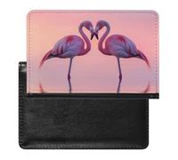 BHTGTRFDTD Passport Cover Case Two Pink Flamingos Water Sunset Sky Pu Leather Passport Holder Cover with Card Slot