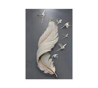 BHTMOI 3d Feather Canvas Painting, Modern Gray Wall Art Poster Print, Abstract Minimalist Picture For Living Room Home Decor 50x90cm(20x35in) No frame