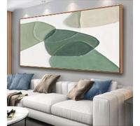 BHTMOI Large Boho Canvas Wall Art Geometric Green and White Color Block Line Art Painting Modern Artwork Minimalism Picture 21x40cm(8x16in) with-black-frame