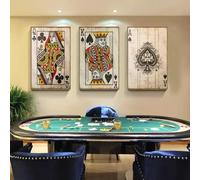 Vintage Set Of 3 Wall Art Poker Poster Playing Cards Queen King Decorative Paintings Canvas Wall Picture Bar Pub Decor 60x90cm(24x35in) x3 No frame