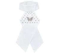 BHTOPIA 3PCS Combed Cotton White Horse Riding Necktie, Equestrian Collar Flower Brooch, English - Style Competition Accessory with Red Horse Butterfly Pearl Designs for Adults (Fly One Size)