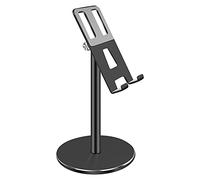 BHTOPIA Universal Mobile Phone Holder Stand, Adjustable Desktop Phone Stand, Height Angle Adjustable Aluminum Alloy Bracket with Non - Slip Silicone Pad, for Office Desk, Home, Meeting Roo (Black)