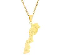 BHUEHSS Morocco Map Shaped Pendant Necklace Trendy Gold/Silver Country Territory Necklace Unisex Women Men Neck Chain GD#