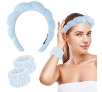 Bhujry Women 1Pcs Facial Spa Headband 2Pcs Wristband Combo Set, blue Makeup Headband And Wrist Washband Set For Face Washing, Skincare, Shower, Makeup Removal (blue)