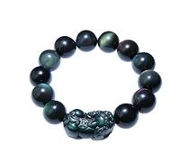BHYTAF Black Obsidian Wealth Bracelet， Bracelet Natural Black Obsidian Gemstone Energy Adjustable Elastic Bead Ward Off Evil Spirits for Men Jewelry