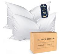 BHZ Down Feather Standard Pillows Set of 2 Pack, Luxury Hotel Collection Goose Bed Pillows for Sleeping Firm Soft Support for Side, Back, Stomach Sleepers for College Dorm Essentials, White