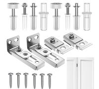 Bi Fold Door Repair Kit, 2 Pack Bi Folding Door Track Kit, Bifold Gate Hardware Repair Replacement Part with 3/8" Pivots, 7/8" to 1" Guide Wheel and Brackets for Accordion Barn Folding Gate