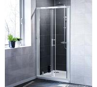 Bi-Fold Shower Door Enclosure, Tray & Waste 1000x800mm Chrome 6mm Tempered Glass