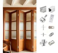 Bi-Folding Sliding Barn Door Hardware Track Kit for 2 Closet Doors, Heavy Duty Pocket Door Guide & Rollers, No-Floor Rail Box Guide Set