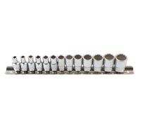 Laser Socket Set 7590 1/4" Drive Bi-Hex Standard Metric 13pc with Rail
