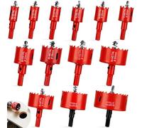 Bi-Metal Hole Saw Kit with Hex Shank & Centring Drill, 13Pcs 18mm to 75mm Holesaw Set, High Speed Steel Hole Cutter, Holesaws for Drilling Soft Metal, Wood Sheets, Plastic, PVC & Plasterboard