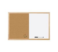 Bi-Office Budget Wood Frame Combination Board, Cork and Magnetic Whiteboard Dry Wipe Memo Board, 40 x 30 cm