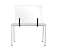 Bi-Office Tabletop Desktop Protective Screen with Clamps 900 x 600mm Tempered Glass, Wooden Frame White