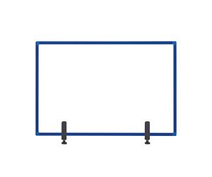 Bi-Office Protector Desktop Glass Board with Clamps, Blue Aluminium Frame, 1040x700